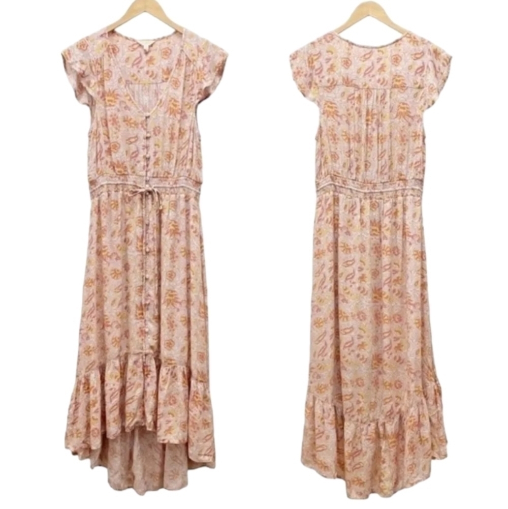 Lucky Brand Boho Floral V-neck High-low Hemline Maxi Dress NWT Size Small Petite